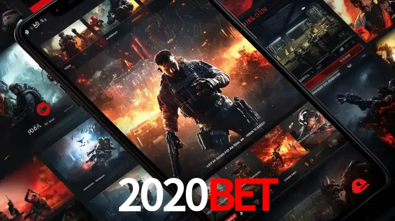 Tela de um celular exibindo uma galeria de jogos de tiro com temática militar, mostrando a variedade de e-sports disponíveis para apostas na plataforma de entretenimento 2020bet.