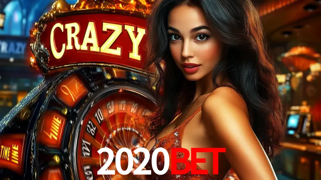 Mulher glamourosa olhando para a câmera com a roda vermelha do Crazy Time ao fundo em um ambiente de cassino, destacando a emoção dos jogos ao vivo no 2020bet.