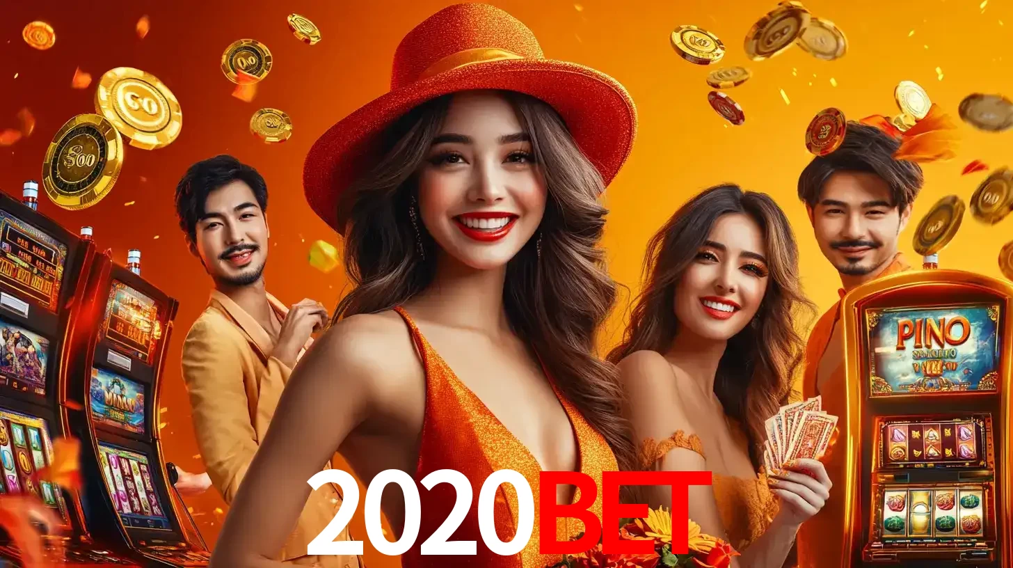 Grupo de amigos asiáticos sorrindo e se divertindo com máquinas de caça-níqueis em um ambiente festivo, celebrando suas vitórias nos jogos de cassino do 2020bet.